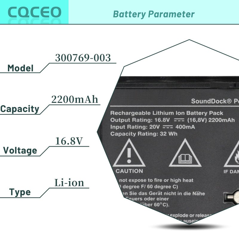 CQCEO 300769-003 Black Battery for Bose Sounddock Portable Digital Music System SoundLink Air Series 300769-001 300769-002 300769-004 300770-001 4ICR19/66 16.8V 32Wh 2200mAh - Image 2